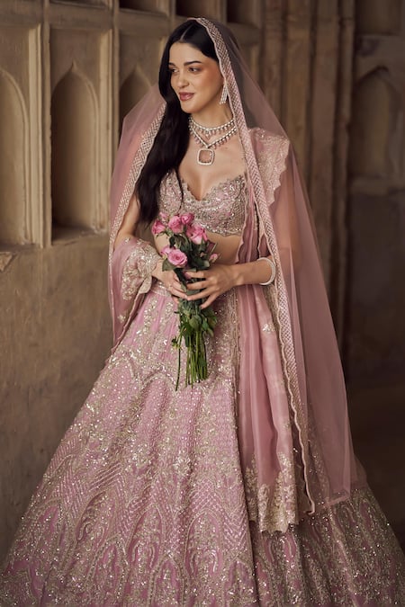 Anushree Reddy Blush Pink Embroidered Bridal Lehenga Set 