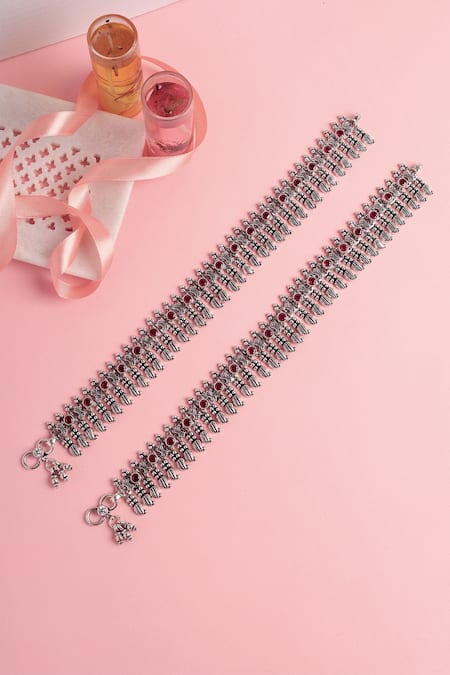Mero Jewellery Temple Carved Anklets Set of 2