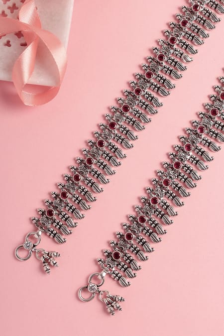 Mero Jewellery Temple Carved Anklets Set of 2