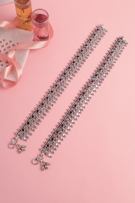 Mero Jewellery Ruby Stone Embellished Anklets Set 