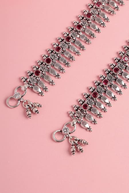 Mero Jewellery Ruby Stone Embellished Anklets Set