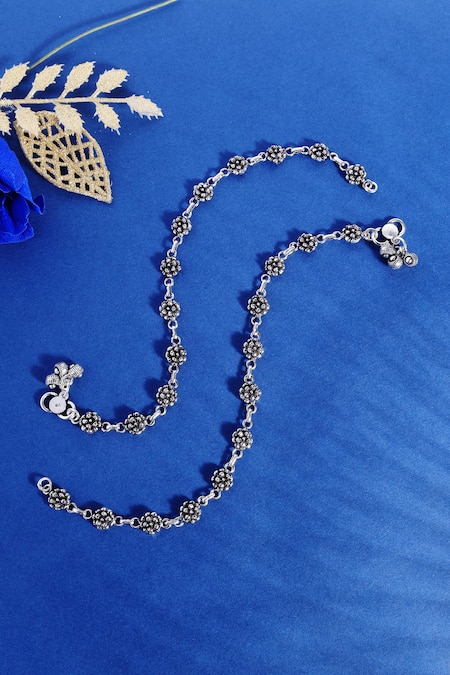 Mero Jewellery Floral Carved Bead Anklet Set