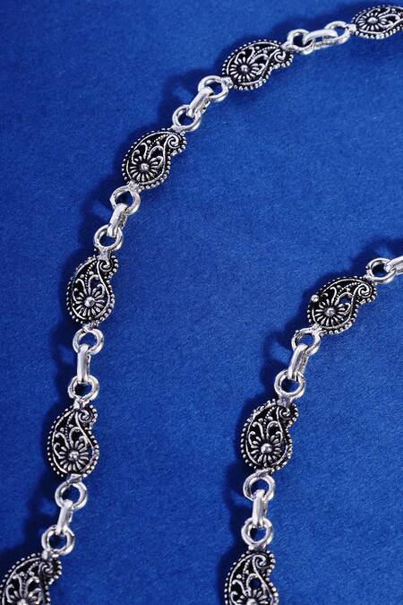 Shop Mero Jewellery Silver Plated Paisley Cutwork Anklet Set at Aza Fashions Shop_Mero Jewellery_Silver Plated Paisley Cutwork Anklet Set_at_Aza_Fashions