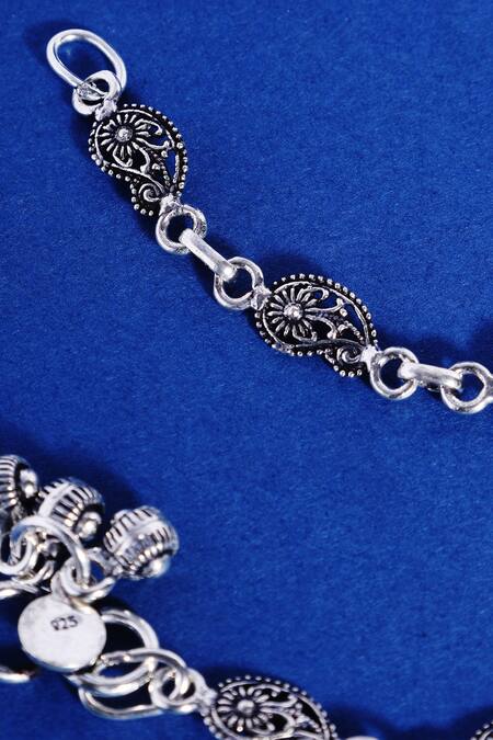 Mero Jewellery Silver Plated Paisley Cutwork Anklet Set Online at Aza Fashions Mero Jewellery_Silver Plated Paisley Cutwork Anklet Set_Online_at_Aza_Fashions