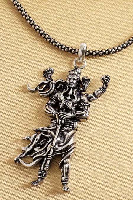 Shop Mero Jewellery Silver Plated 3d Shiva Carved Pendant Necklace at Aza Fashions Shop_Mero Jewellery_Silver Plated 3d Shiva Carved Pendant Necklace _at_Aza_Fashions