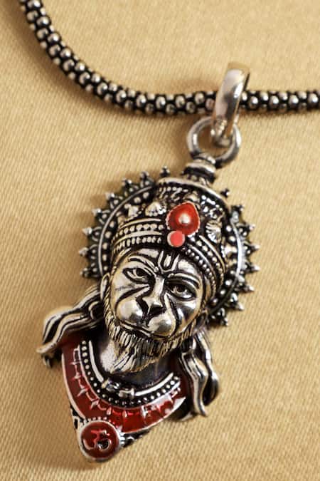 Shop Mero Jewellery Silver Plated 3d Lord Hanuman Pendant Necklace at Aza Fashions Shop_Mero Jewellery_Silver Plated 3d Lord Hanuman Pendant Necklace _at_Aza_Fashions