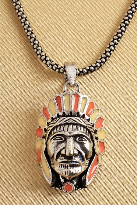 Shop Mero Jewellery Silver Plated Anglo Indian Pendant Necklace at Aza Fashions Shop_Mero Jewellery_Silver Plated Anglo Indian Pendant Necklace _at_Aza_Fashions