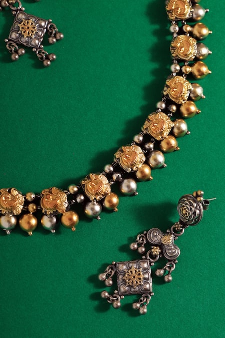 Shop Mero Jewellery Gold Plated Beads Dual Tone Necklace Set at Aza Fashions Shop_Mero Jewellery_Gold Plated Beads Dual Tone Necklace Set _at_Aza_Fashions