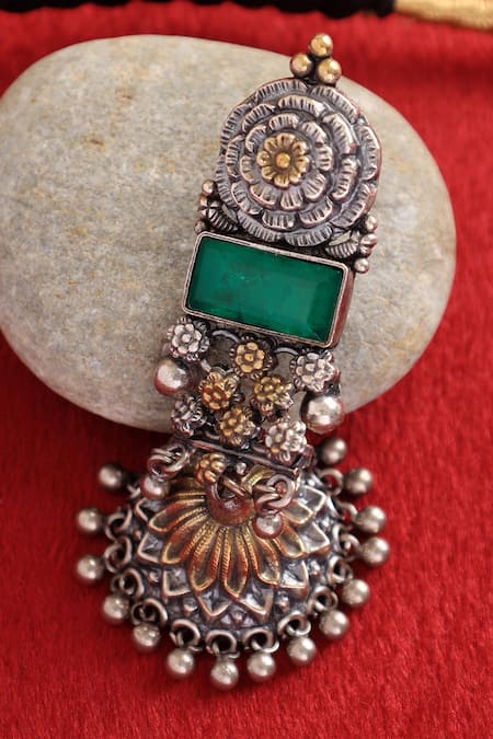 Mero Jewellery Green Stones Peacock Temple Necklace Set Online at Aza Fashions Mero Jewellery_Green Stones Peacock Temple Necklace Set _Online_at_Aza_Fashions