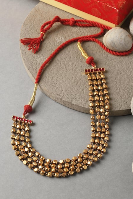 Shop Mero Jewellery Gold Plated Beaded Layered Choker at Aza Fashions Shop_Mero Jewellery_Gold Plated Beaded Layered Choker _at_Aza_Fashions