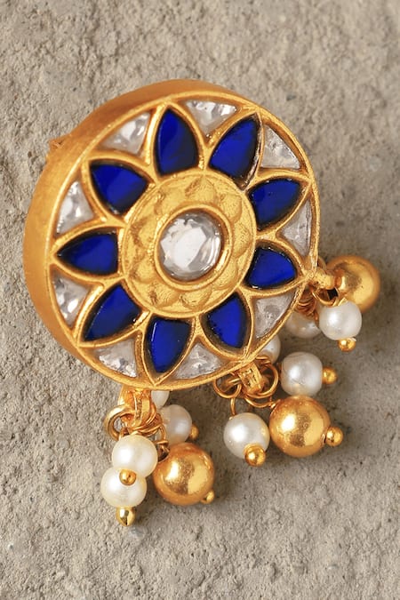 Mero Jewellery Blue Zari Kundan Floral Necklace Set Online at Aza Fashions Mero Jewellery_Blue Zari Kundan Floral Necklace Set _Online_at_Aza_Fashions