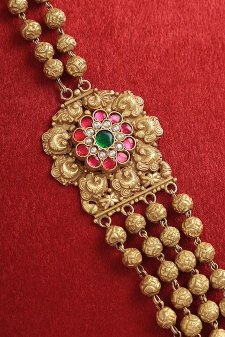 Shop Mero Jewellery Gold Plated Kundan Four Layered Necklace at Aza Fashions Shop_Mero Jewellery_Gold Plated Kundan Four Layered Necklace _at_Aza_Fashions