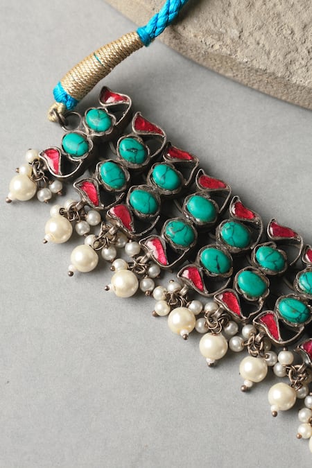 Mero Jewellery Turquoise Kundan Pearl Choker 