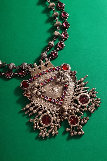 Shop Mero Jewellery Red Temple Vintage Carved Long Necklace at Aza Fashions Shop_Mero Jewellery_Red Temple Vintage Carved Long Necklace _at_Aza_Fashions