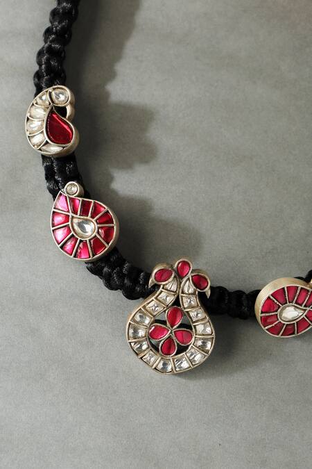 Mero Jewellery_Pink Crystals, Beads Paisley Kundan Choker _Online_at_Aza_Fashions