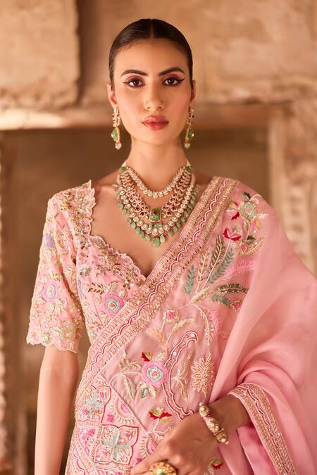 Ronak And Shruti Pink Organza, Net Zari, Crystals, Embroidery Floral Zardozi Bridal Lehenga Set Online at Aza Fashions Ronak And Shruti_Pink Organza, Net Zari, Crystals, Embroidery Floral Zardozi Bridal Lehenga Set _Online_at_Aza_Fashions