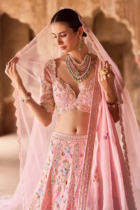Buy Ronak And Shruti Pink Organza, Net Zari, Crystals, Embroidery Floral Zardozi Bridal Lehenga Set Online at Aza Fashions Buy_Ronak And Shruti_Pink Organza, Net Zari, Crystals, Embroidery Floral Zardozi Bridal Lehenga Set _Online_at_Aza_Fashions