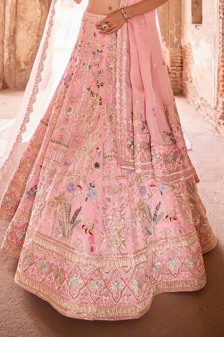 Shop Ronak And Shruti Pink Organza, Net Zari, Crystals, Embroidery Floral Zardozi Bridal Lehenga Set Online at Aza Fashions Shop_Ronak And Shruti_Pink Organza, Net Zari, Crystals, Embroidery Floral Zardozi Bridal Lehenga Set _Online_at_Aza_Fashions