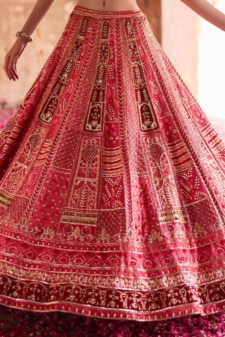 Buy Ronak And Shruti Red Velvet, Linen, Satin Embroidery, Gota Patti 3d Hand Bridal Lehenga Set Online at Aza Fashions Buy_Ronak And Shruti_Red Velvet, Linen, Satin Embroidery, Gota Patti 3d Hand Bridal Lehenga Set _Online_at_Aza_Fashions