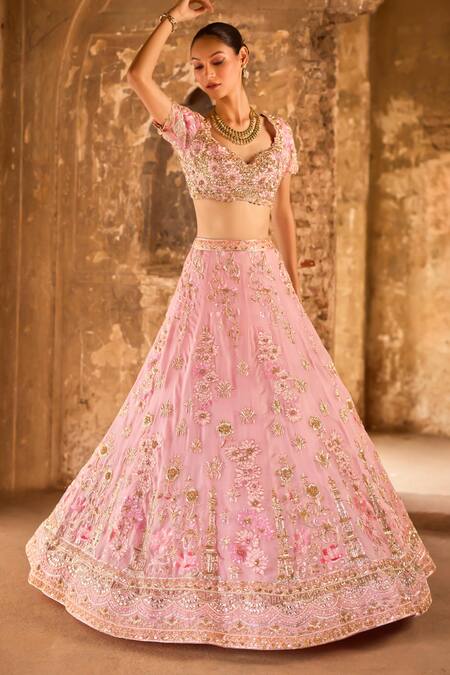 Buy Ronak And Shruti Pink Organza, Silk Crystals, Zari, Beads, Embroidery Floral Hand Lehenga Set Online at Aza Fashions Buy_Ronak And Shruti_Pink Organza, Silk Crystals, Zari, Beads, Embroidery Floral Hand Lehenga Set _Online_at_Aza_Fashions
