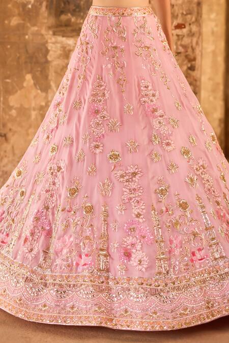 Shop Ronak And Shruti Pink Organza, Silk Crystals, Zari, Beads, Embroidery Floral Hand Lehenga Set Online at Aza Fashions Shop_Ronak And Shruti_Pink Organza, Silk Crystals, Zari, Beads, Embroidery Floral Hand Lehenga Set _Online_at_Aza_Fashions