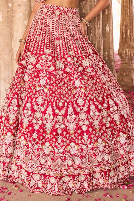 Buy Ronak And Shruti Red Silk, Organza Pearls, Sequins, Zari Crimson Hand Embroidered Lehenga Set Online at Aza Fashions Buy_Ronak And Shruti_Red Silk, Organza Pearls, Sequins, Zari Crimson Hand Embroidered Lehenga Set _Online_at_Aza_Fashions