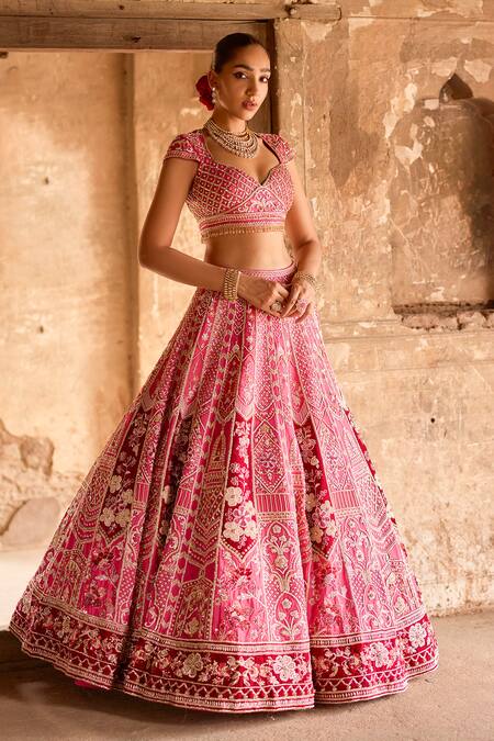 Ronak And Shruti_Pink Silk Organza, Linen Zari, Embroidery, Floral Zardozi Bridal Lehenga Set _Online_at_Aza_Fashions