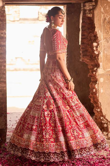 Ronak And Shruti Red Silk, Tissue Embroidery, Zari, Sequins Sweetheart Hand Bridal Lehenga Set Online at Aza Fashions Ronak And Shruti_Red Silk, Tissue Embroidery, Zari, Sequins Sweetheart Hand Bridal Lehenga Set _Online_at_Aza_Fashions