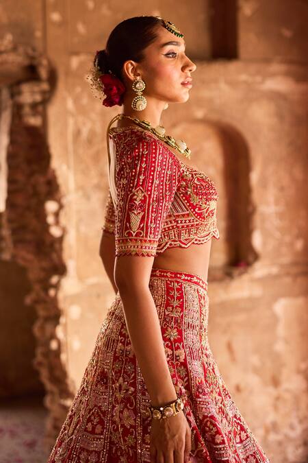Buy Ronak And Shruti Red Silk, Tissue Embroidery, Zari, Sequins Sweetheart Hand Bridal Lehenga Set Online at Aza Fashions Buy_Ronak And Shruti_Red Silk, Tissue Embroidery, Zari, Sequins Sweetheart Hand Bridal Lehenga Set _Online_at_Aza_Fashions