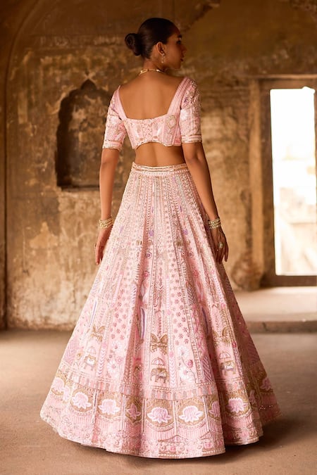 Ronak And Shruti Flamingo Pink Embroidered Bridal Lehenga Set 