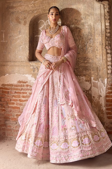 Buy Ronak And Shruti Pink Linen, Net Embroidery, Sequins, Crystals Flamingo Bridal Lehenga Set Online at Aza Fashions Buy_Ronak And Shruti_Pink Linen, Net Embroidery, Sequins, Crystals Flamingo Bridal Lehenga Set _Online_at_Aza_Fashions