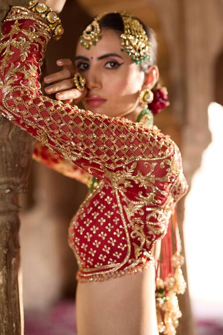 Buy Ronak And Shruti Red Linen, Net Crystals, Beads, Zardozi Hand Embroidered Bridal Lehenga Set Online at Aza Fashions Buy_Ronak And Shruti_Red Linen, Net Crystals, Beads, Zardozi Hand Embroidered Bridal Lehenga Set _Online_at_Aza_Fashions