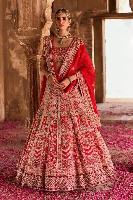 RONAK AND SHRUTI Floral Zardozi Embroidered Bridal Lehenga Set 