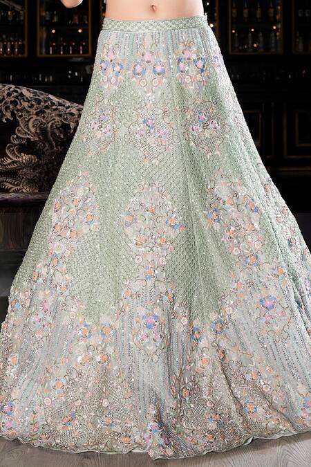 Buy Ronak And Shruti Green Organza Embroidery, Beads, Crystals Sea Embellished Lehenga And Blouse Set Online at Aza Fashions Buy_Ronak And Shruti_Green Organza Embroidery, Beads, Crystals Sea Embellished Lehenga And Blouse Set _Online_at_Aza_Fashions