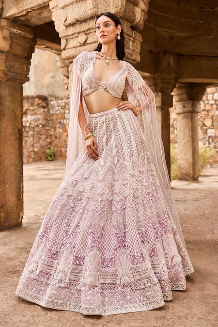 Ronak And Shruti Purple Pearl Embroidered Lehenga Set 