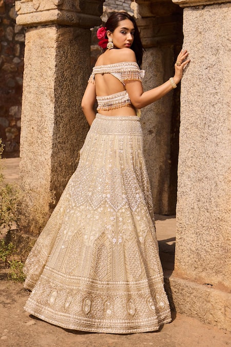 Ronak And Shruti Glass Bead Embroidered Bridal Lehenga Set 