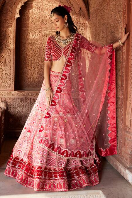 Buy Ronak And Shruti Pink Velvet, Linen, Net Embroidery, Pearls, Glitter, Beads Applique Lehenga Set Online at Aza Fashions Buy_Ronak And Shruti_Pink Velvet, Linen, Net Embroidery, Pearls, Glitter, Beads Applique Lehenga Set _Online_at_Aza_Fashions