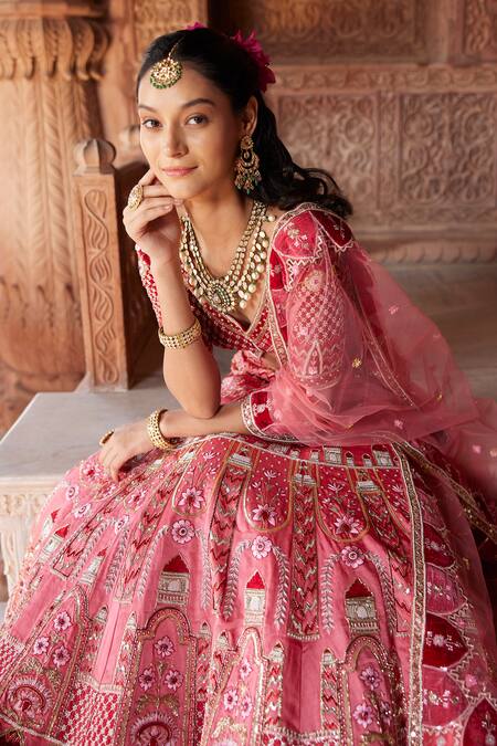 Ronak And Shruti Pink Velvet, Linen, Net Embroidery, Pearls, Glitter, Beads Applique Lehenga Set at Aza Fashions Ronak And Shruti_Pink Velvet, Linen, Net Embroidery, Pearls, Glitter, Beads Applique Lehenga Set _at_Aza_Fashions