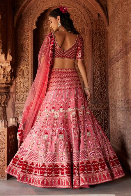 Ronak And Shruti Pink Velvet, Linen, Net Embroidery, Pearls, Glitter, Beads Applique Lehenga Set Online at Aza Fashions Ronak And Shruti_Pink Velvet, Linen, Net Embroidery, Pearls, Glitter, Beads Applique Lehenga Set _Online_at_Aza_Fashions