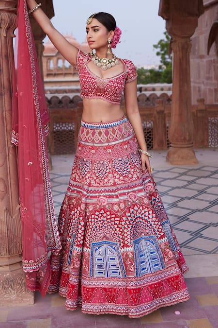 Shop Ronak And Shruti Pink Linen, Satin, Net Sequins, Beads, Embroidery, Rani Floral Lehenga Set Online at Aza Fashions Shop_Ronak And Shruti_Pink Linen, Satin, Net Sequins, Beads, Embroidery, Rani Floral Lehenga Set _Online_at_Aza_Fashions
