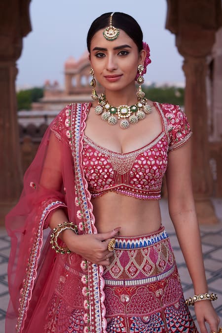 Ronak And Shruti Pink Linen, Satin, Net Sequins, Beads, Embroidery, Rani Floral Lehenga Set at Aza Fashions Ronak And Shruti_Pink Linen, Satin, Net Sequins, Beads, Embroidery, Rani Floral Lehenga Set _at_Aza_Fashions