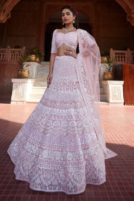 Ronak And Shruti Pink Resham Embroidered Lehenga Set 