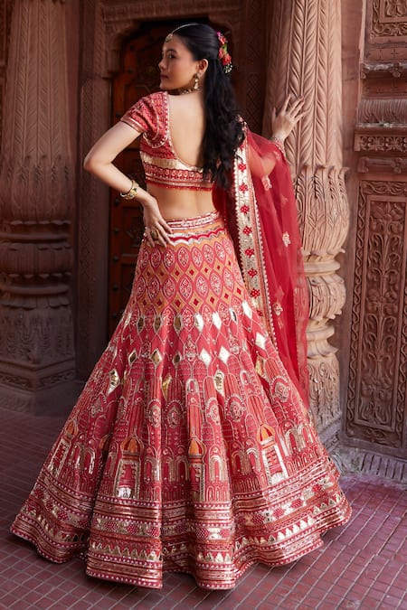 Ronak And Shruti Architectural Motif Embroidered Lehenga Set 