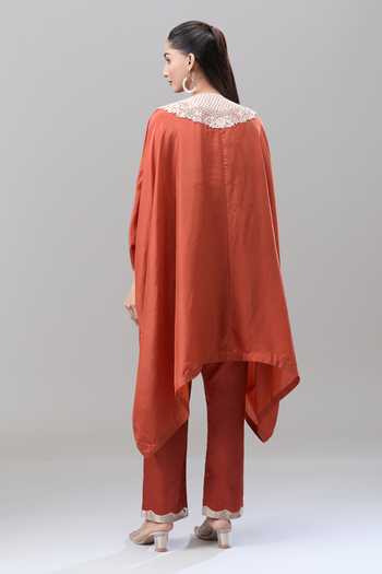 Shop Prisho Orange Pearls, Zari, Beads, Embroidery, Gota Patti Round Neck Kaftan And Pant Set at Aza Fashions Shop_Prisho_Orange Pearls, Zari, Beads, Embroidery, Gota Patti Round Neck Kaftan And Pant Set _at_Aza_Fashions