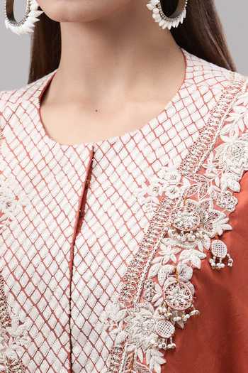 Prisho Orange Pearls, Zari, Beads, Embroidery, Gota Patti Round Neck Kaftan And Pant Set Online at Aza Fashions Prisho_Orange Pearls, Zari, Beads, Embroidery, Gota Patti Round Neck Kaftan And Pant Set _Online_at_Aza_Fashions