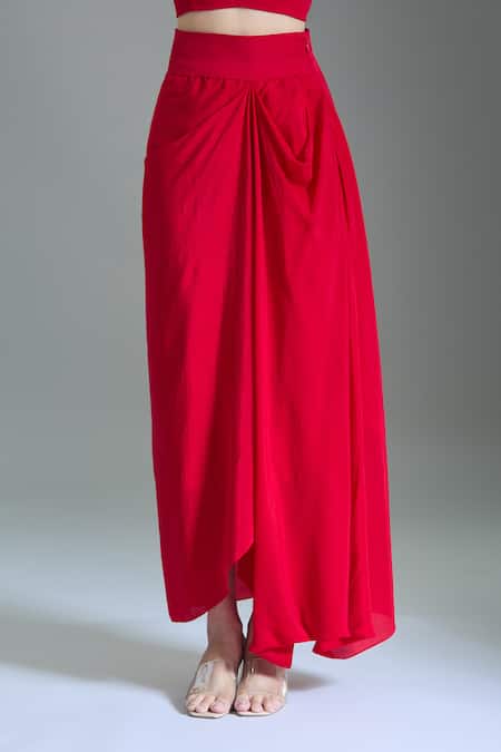 Prisho_Red Organza Beads Sweetheart , Round Dori Embroidered Kaftan Set _Online_at_Aza_Fashions