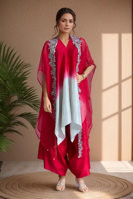 Prisho Floral Vine Embroidered Cape & Kurta Set 