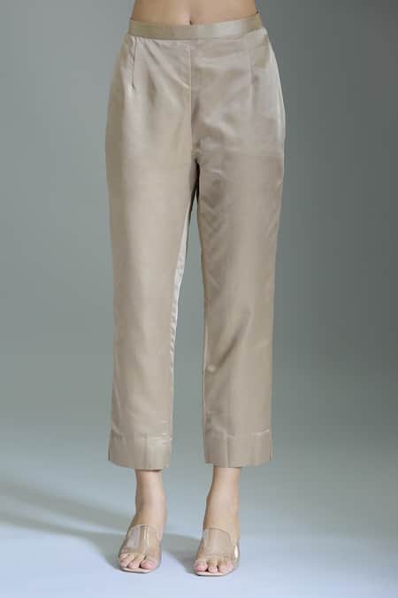 Prisho_Beige Tissue Beads, Embroidery Round Neck Floral Kaftan Set _Online_at_Aza_Fashions