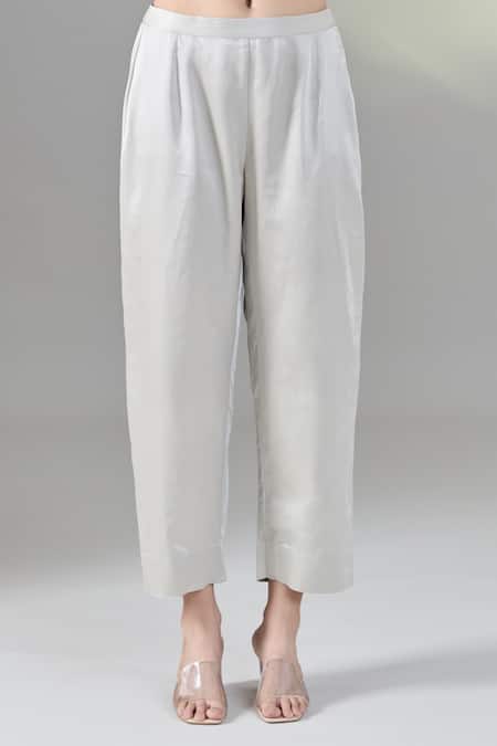 Prisho_Gray Cotton Tassels Split V-neck Ikkat Print Kaftan Set With Pant _Online_at_Aza_Fashions