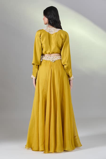 Prisho Floral Embroidered Yellow Lehenga Set 